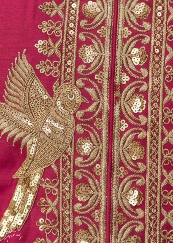 Fuchsia Berry Regal-Embroidered Silk Sharara Suit