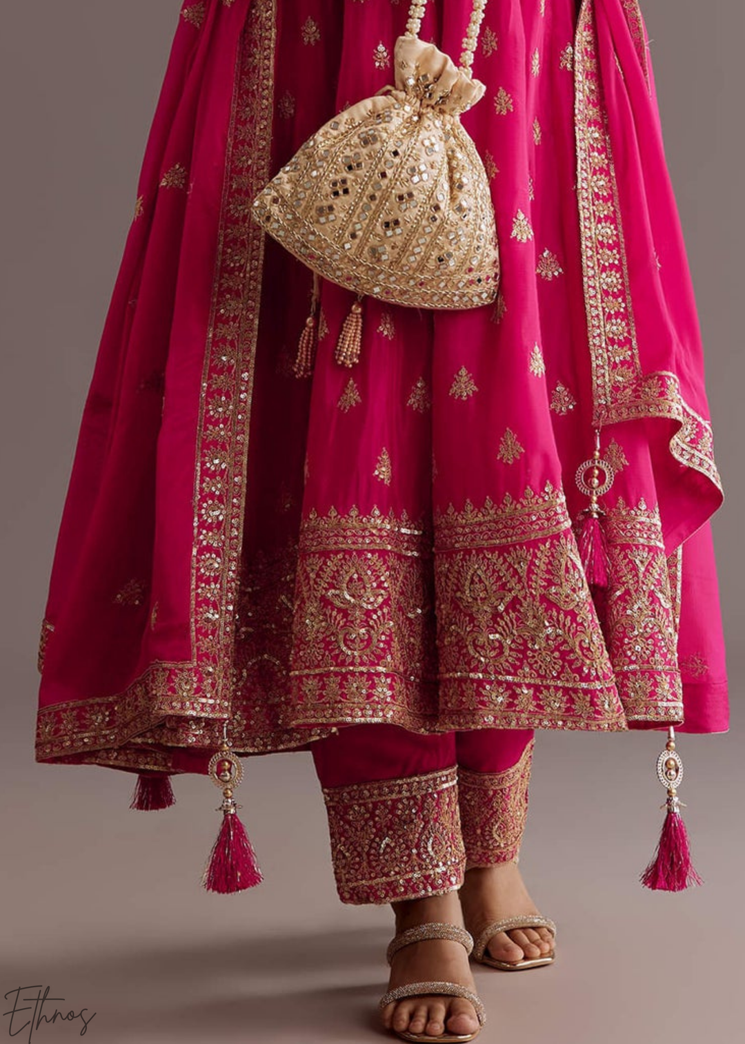 Fuchsia Chinnon Silk Anarkali Palazzo Suit