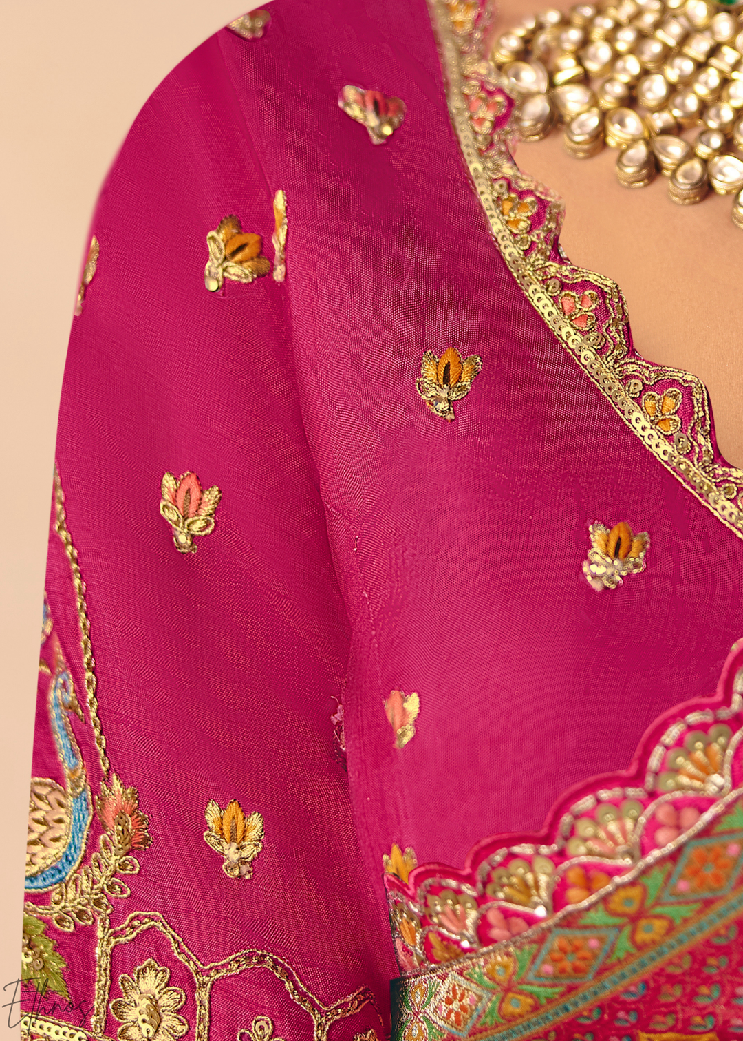 Fuchsia Madhubani Dola Silk Saree