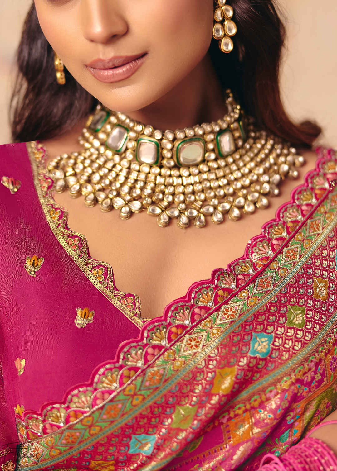 Fuchsia Madhubani Dola Silk Saree