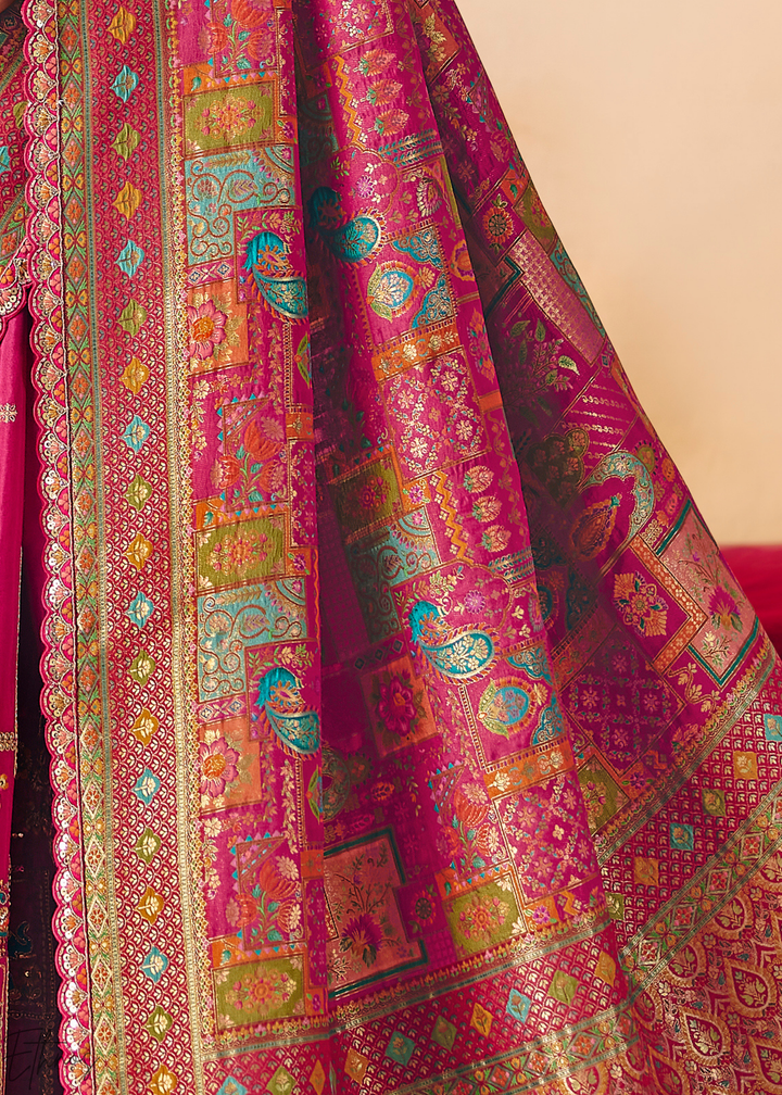 Fuchsia Madhubani Dola Silk Saree