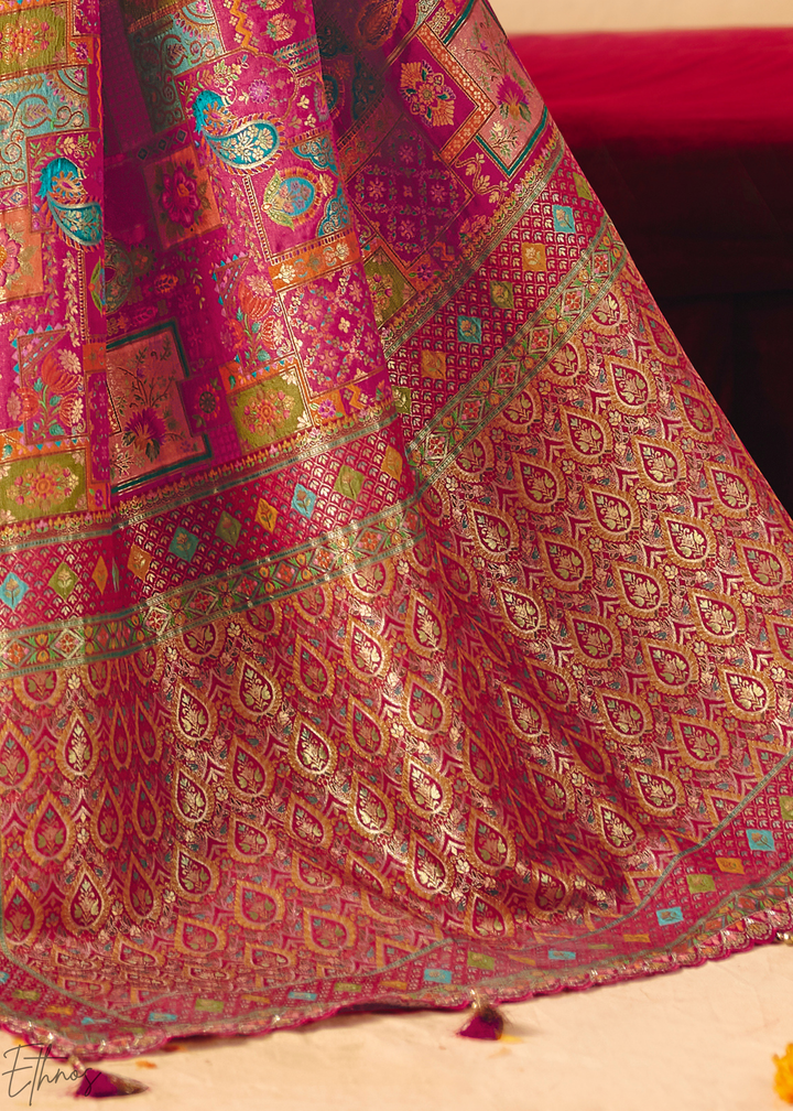 Fuchsia Madhubani Dola Silk Saree