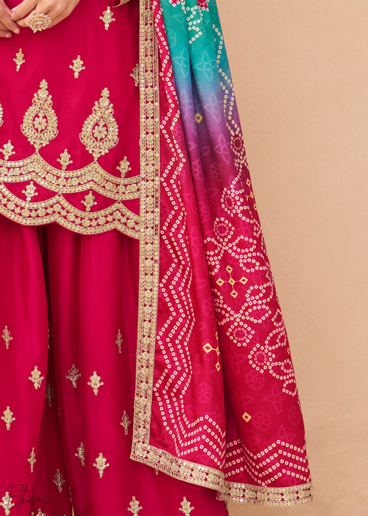Fuchsia Embroidered Chinon Sharara Suit