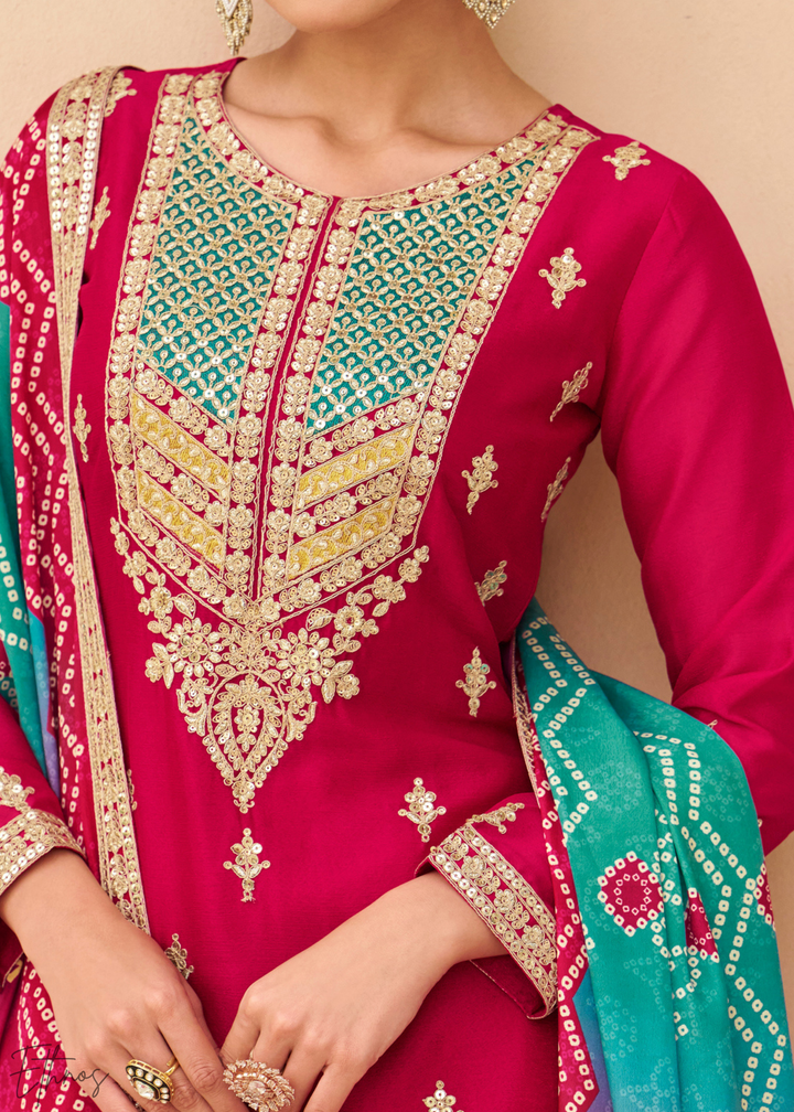 Fuchsia Embroidered Chinon Sharara Suit