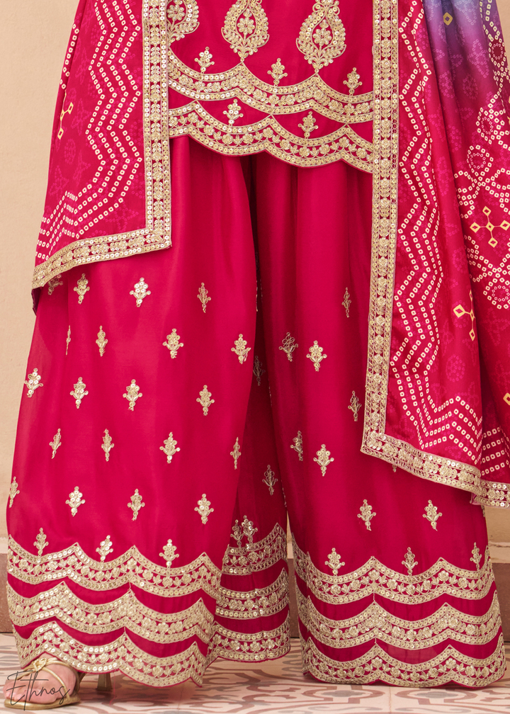Fuchsia Embroidered Chinon Sharara Suit