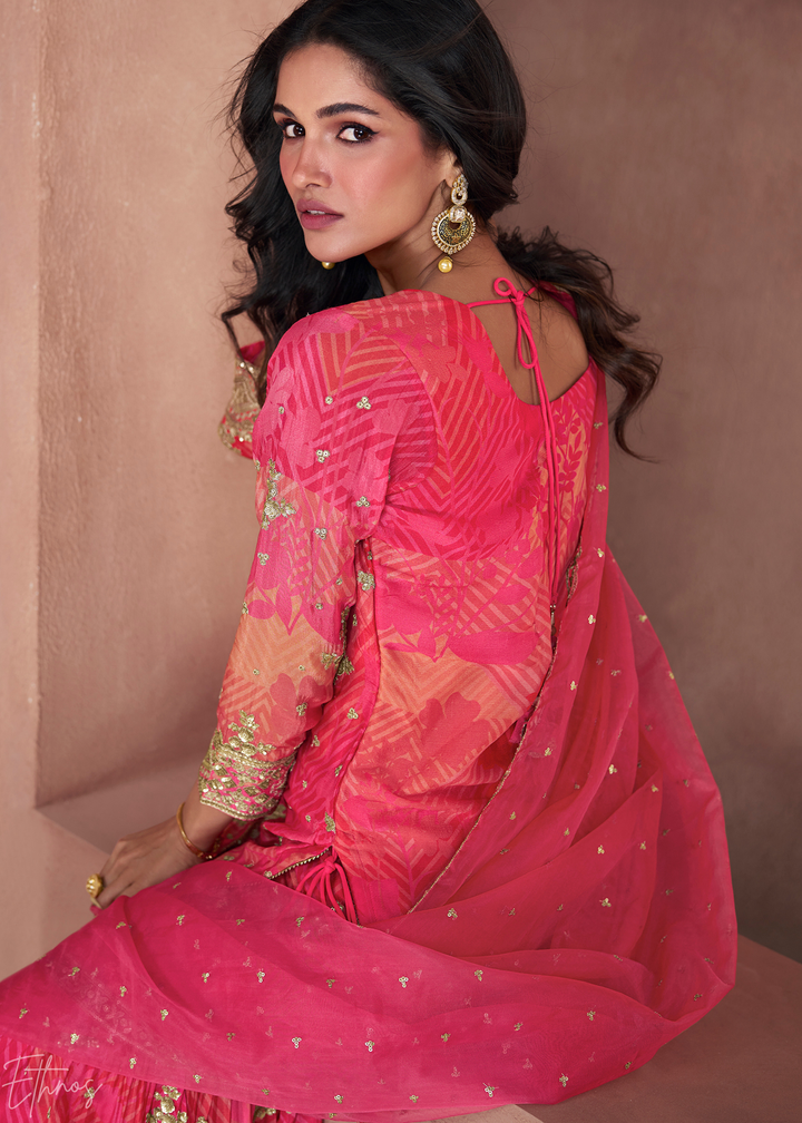 Pink & Orange Fox Georgette Sharara Suit