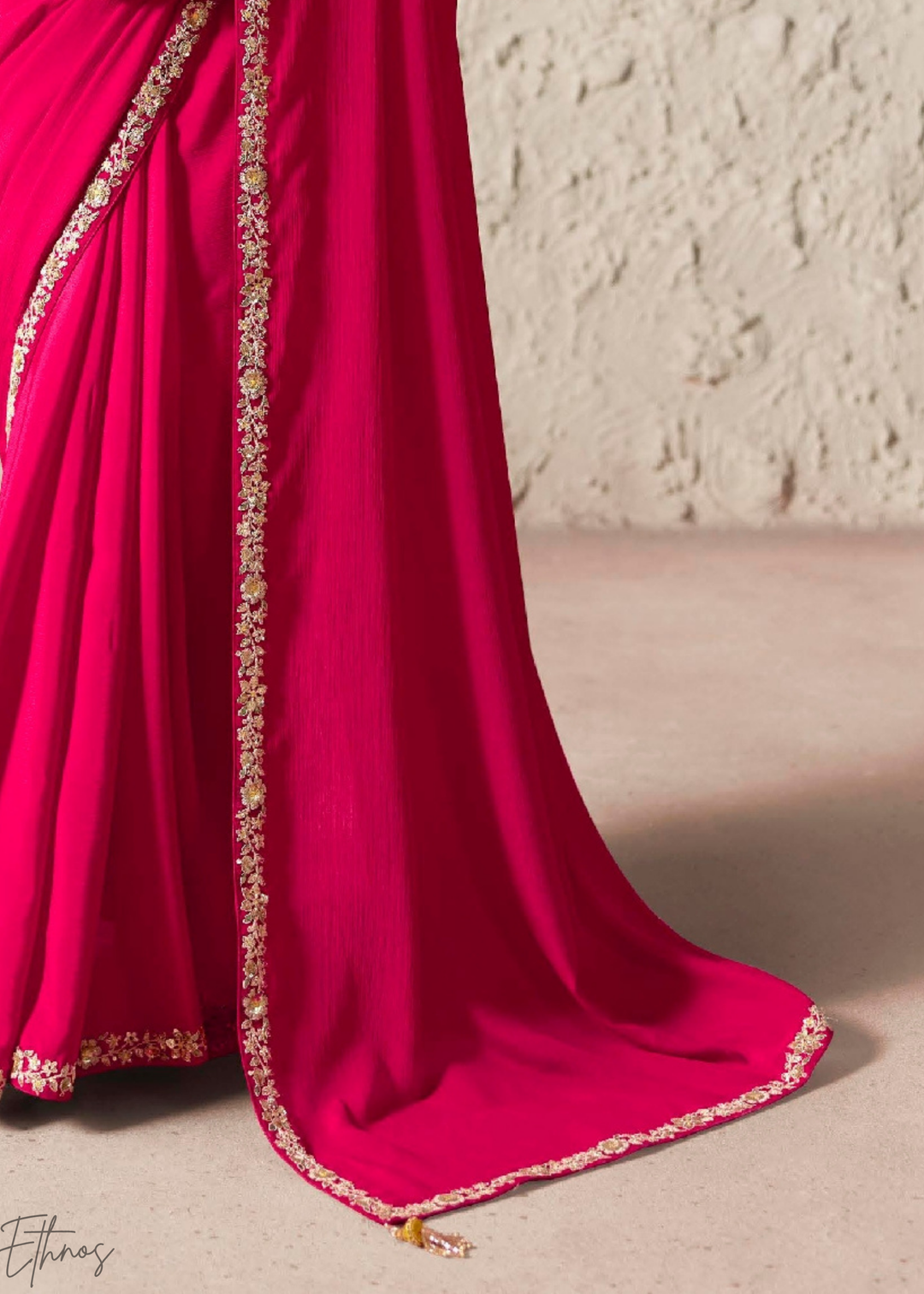 Fuchsia Pink Embroidered Glass Tissue Designer Saree