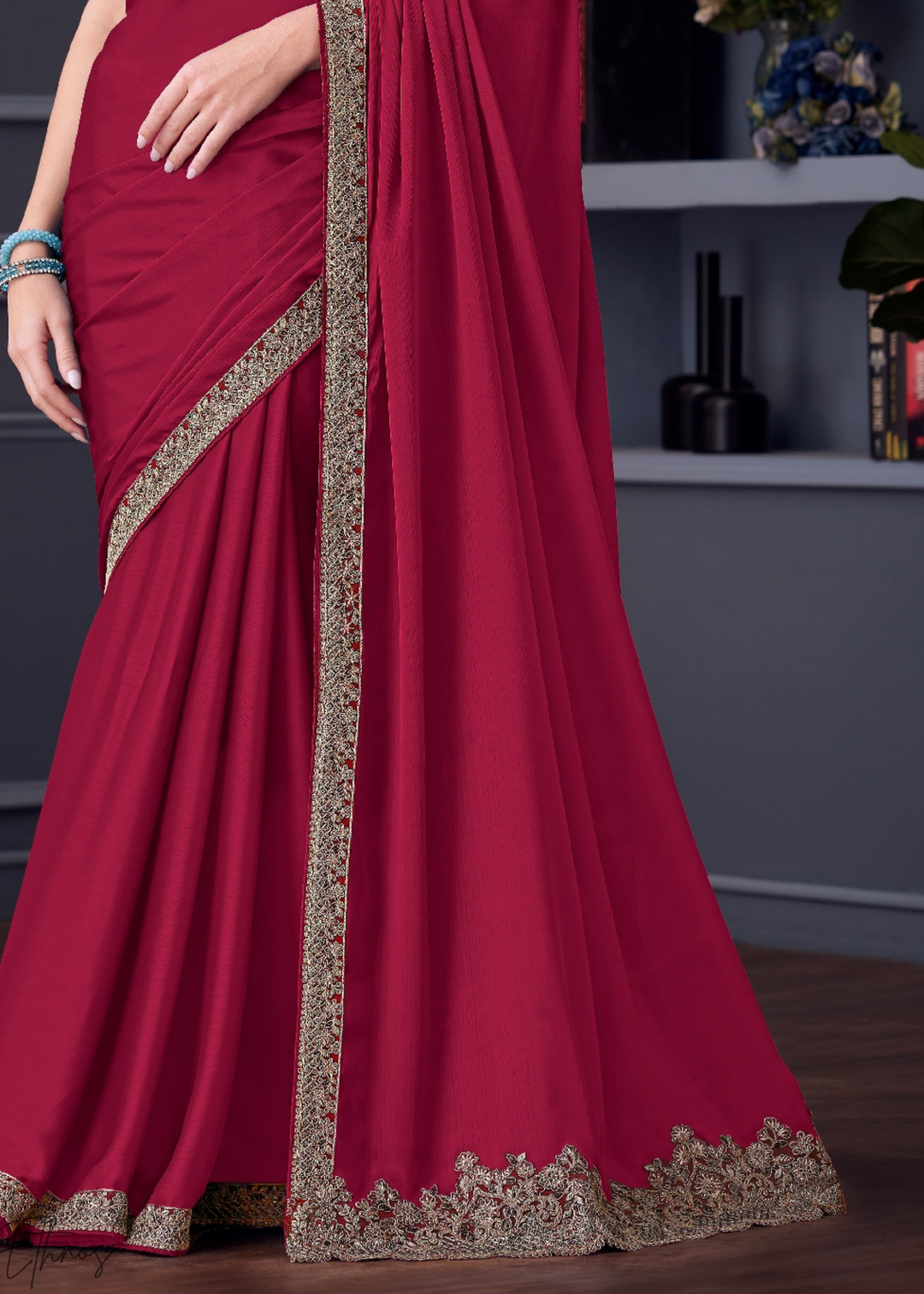 Fuchsia Pink Heavy Border Embroidered Georgette Saree