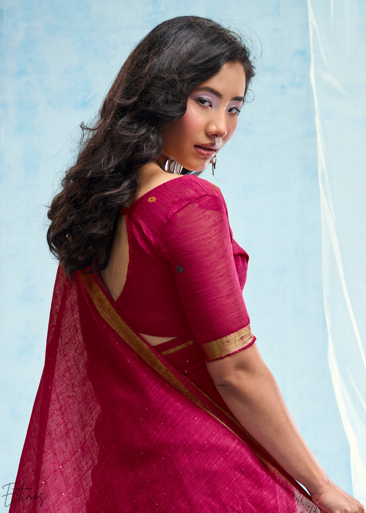 Fuchsia Pink Jardin Woven Munga Silk Saree