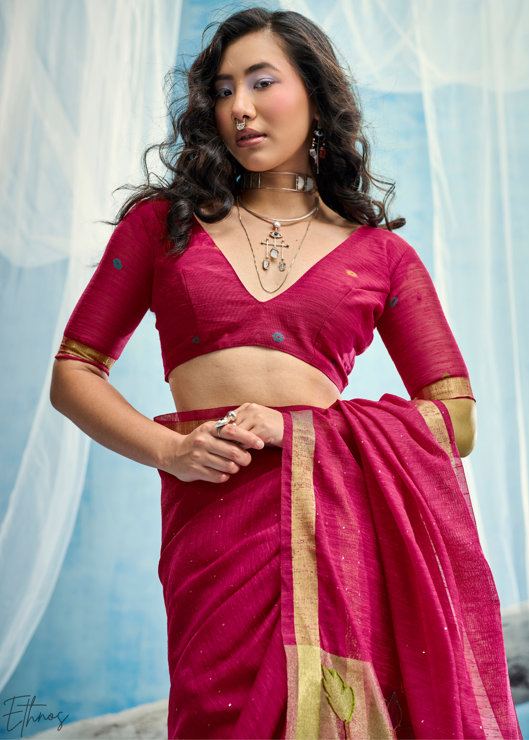Fuchsia Pink Jardin Woven Munga Silk Saree
