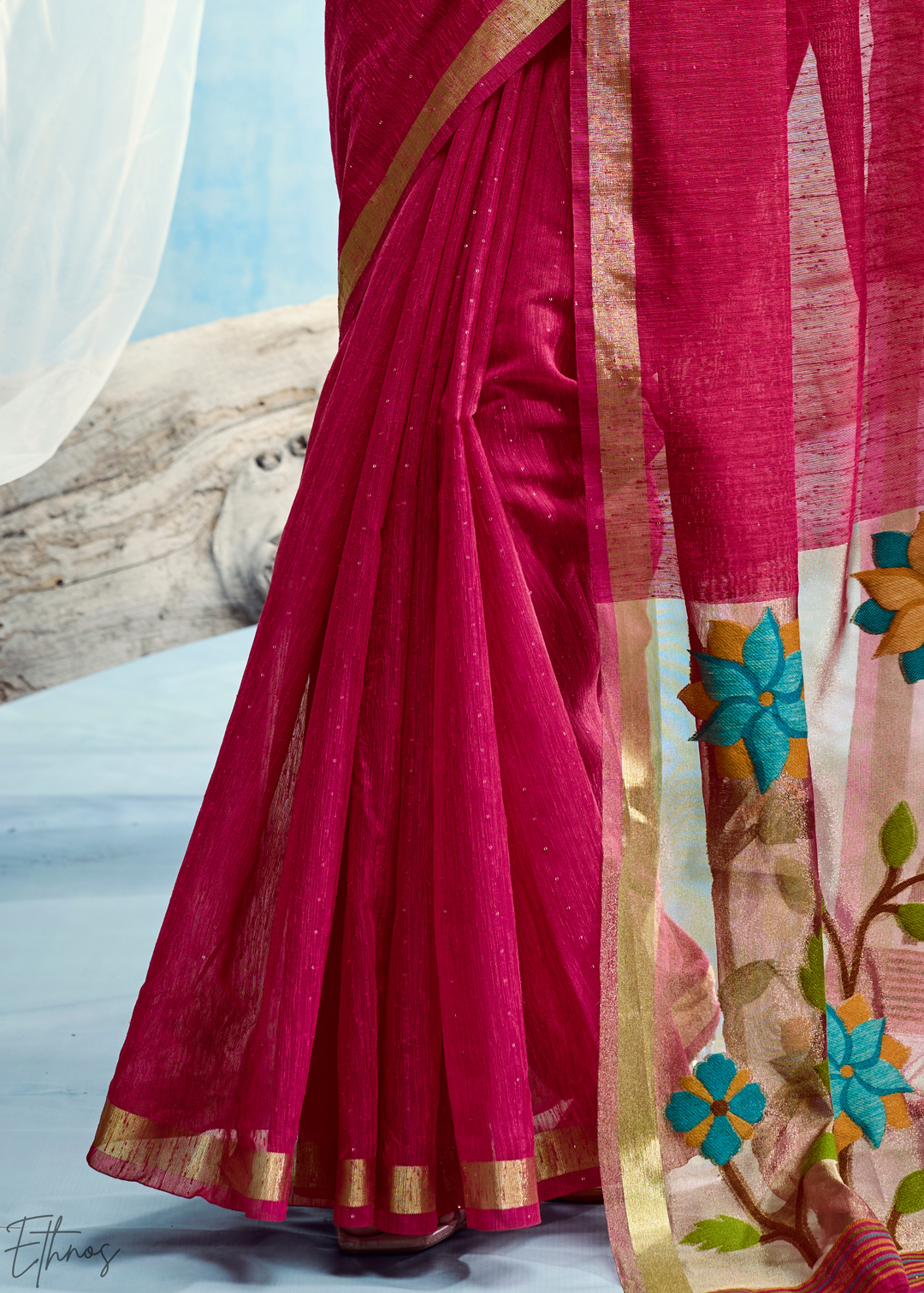 Fuchsia Pink Jardin Woven Munga Silk Saree