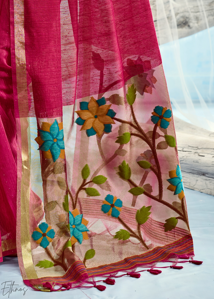 Fuchsia Pink Jardin Woven Munga Silk Saree