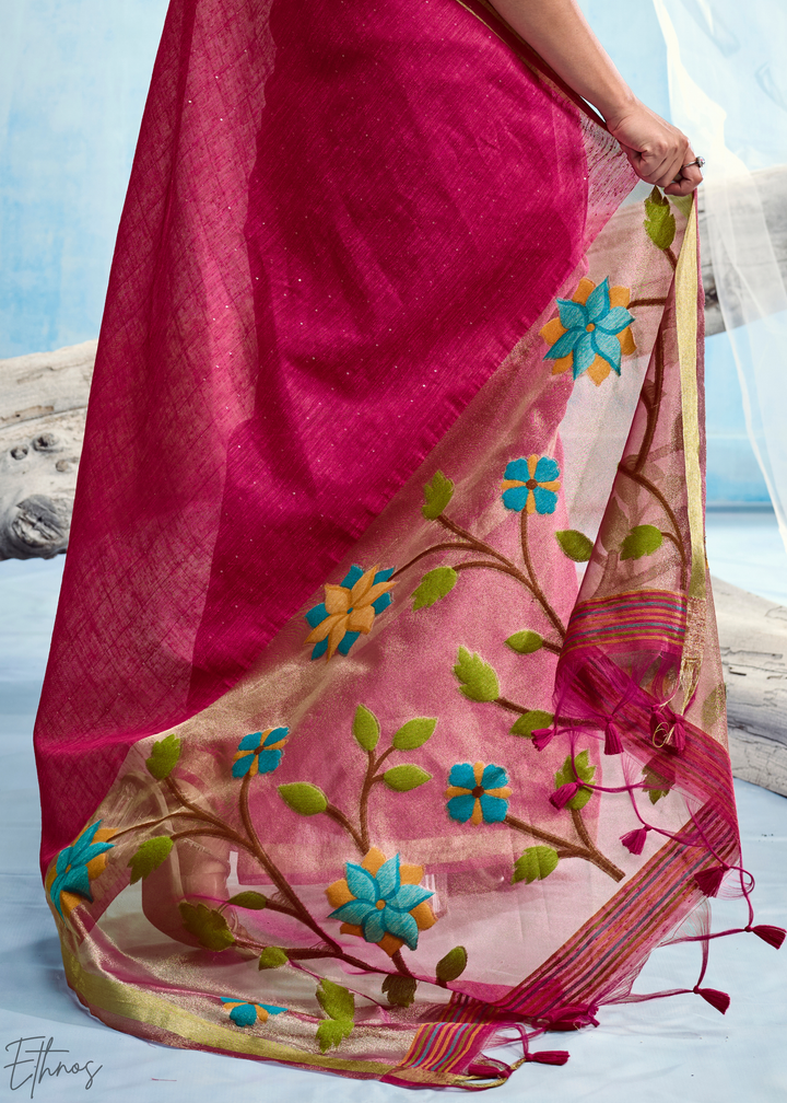 Fuchsia Pink Jardin Woven Munga Silk Saree