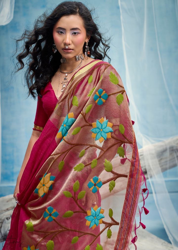 Fuchsia Pink Jardin Woven Munga Silk Saree