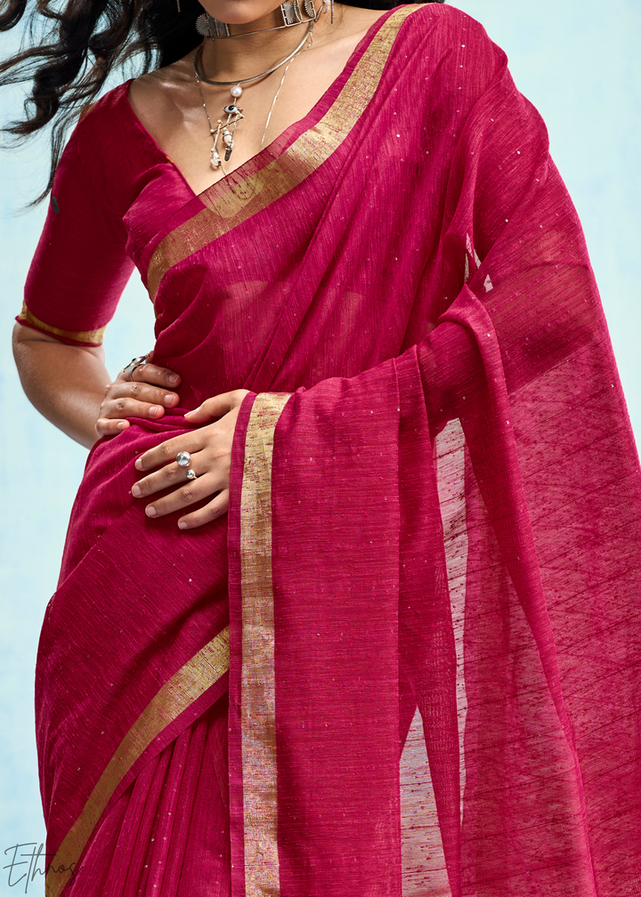 Fuchsia Pink Jardin Woven Munga Silk Saree