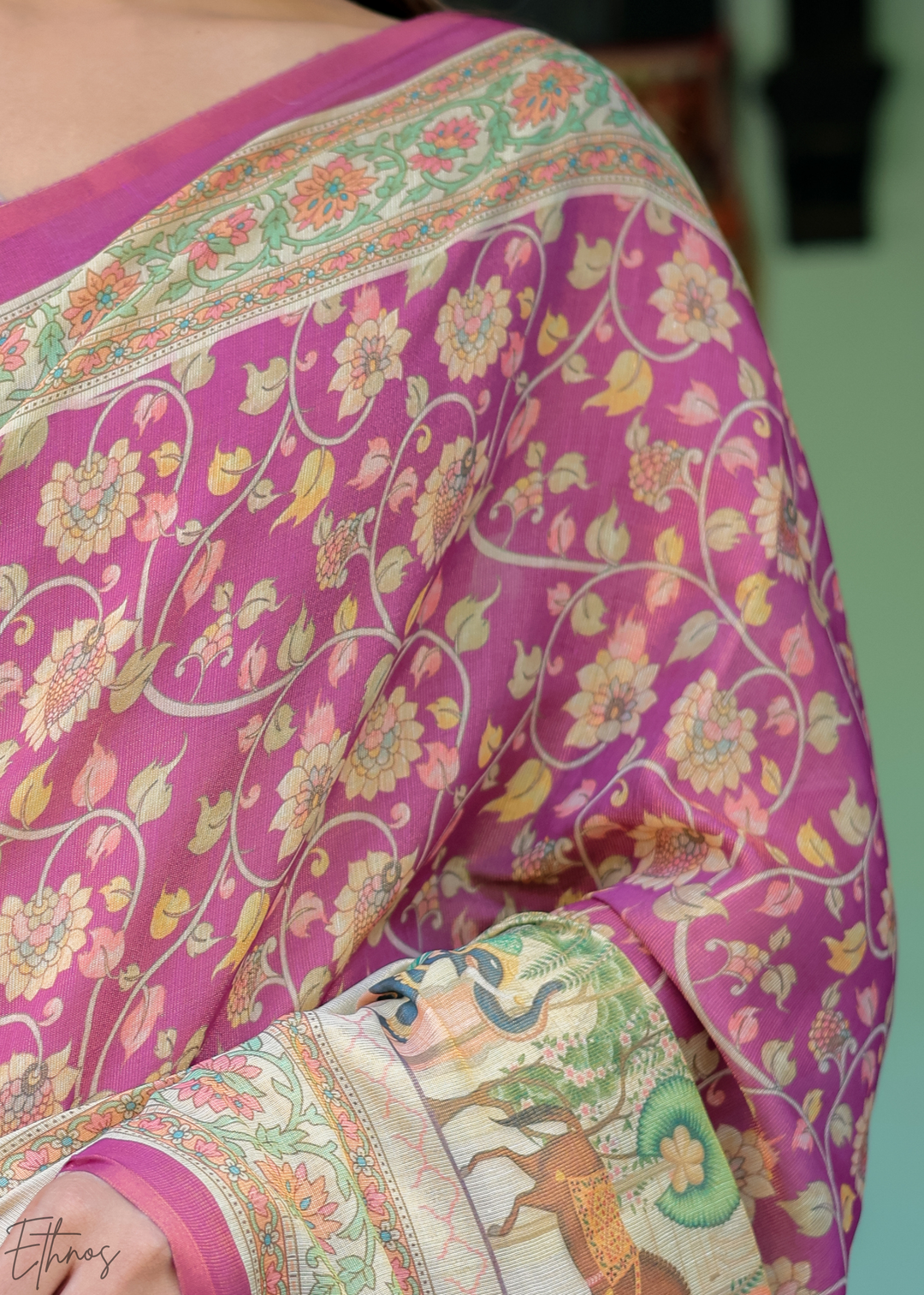 Fuchsia Pink Royal Heritage Cotton Linen Saree