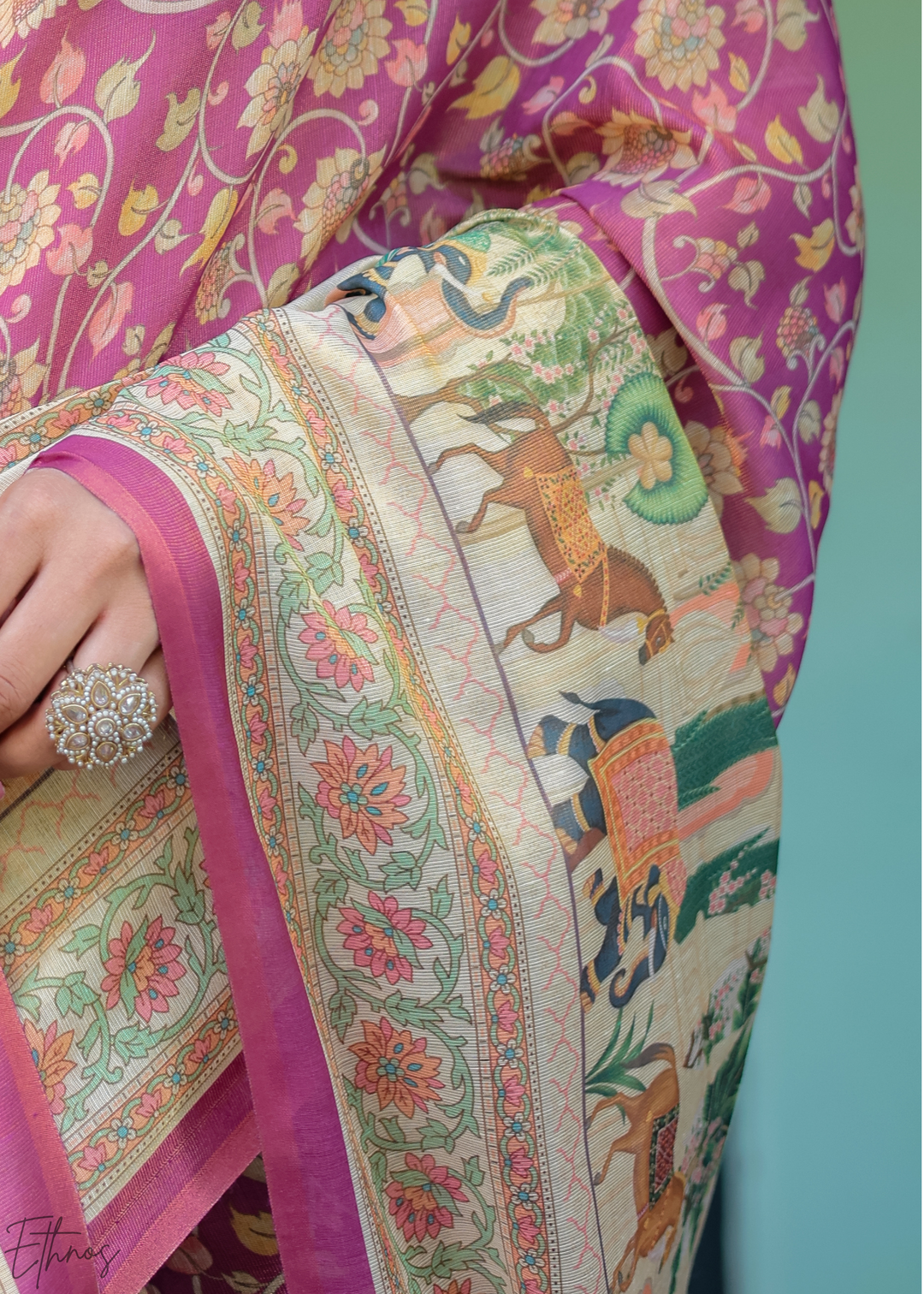 Fuchsia Pink Royal Heritage Cotton Linen Saree