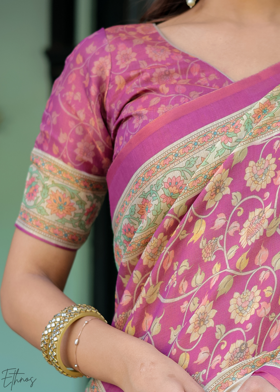 Fuchsia Pink Royal Heritage Cotton Linen Saree