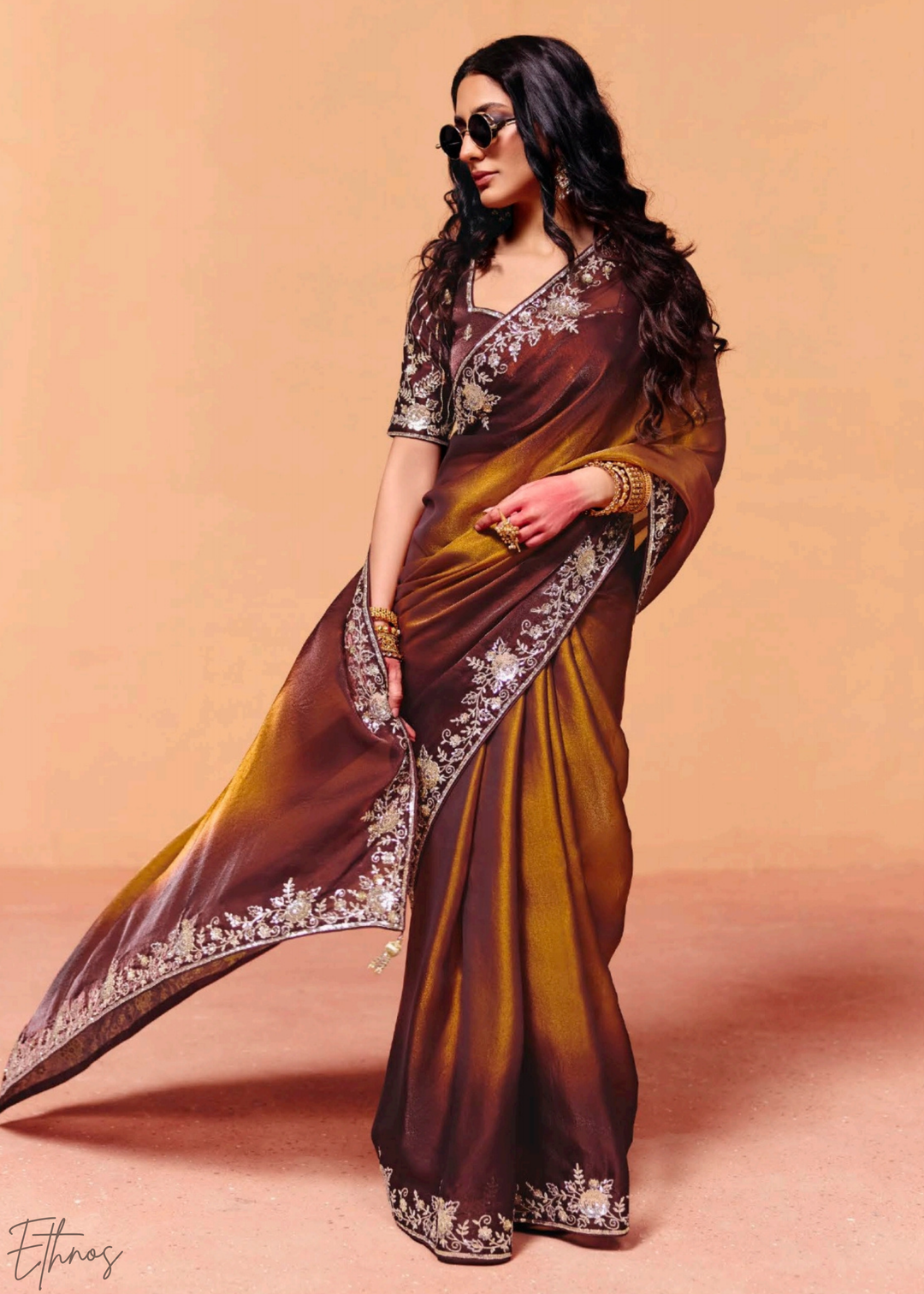 Garnet Glaze Ombre Tissue Silk Saree