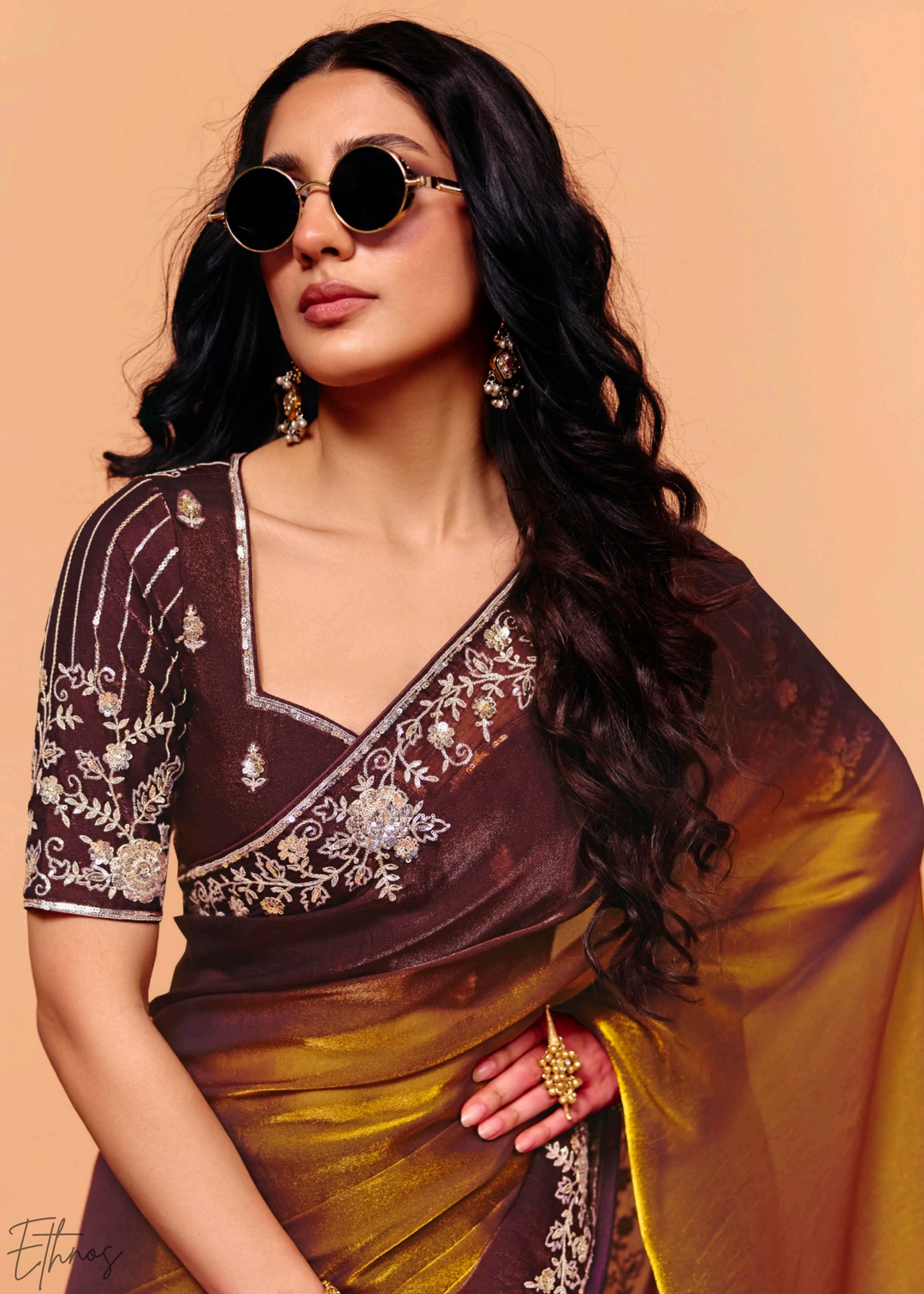Garnet Glaze Ombre Tissue Silk Saree