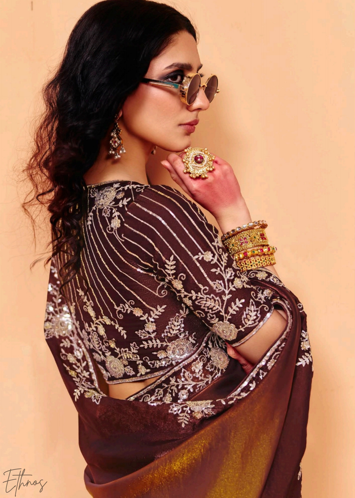 Garnet Glaze Ombre Tissue Silk Saree