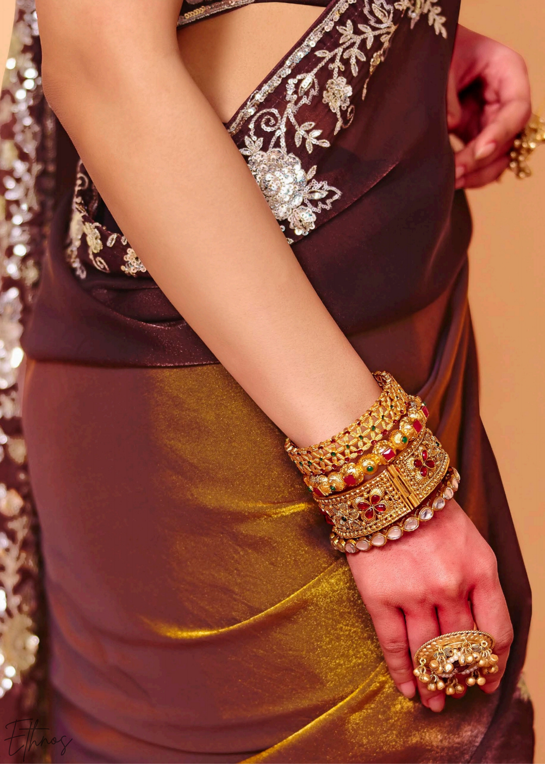 Garnet Glaze Ombre Tissue Silk Saree