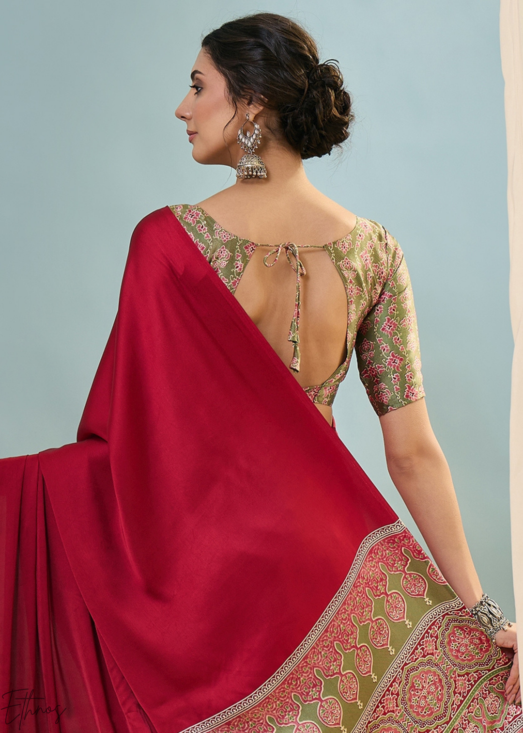 Garnet Red Modal Silk Ajrakh Border Saree