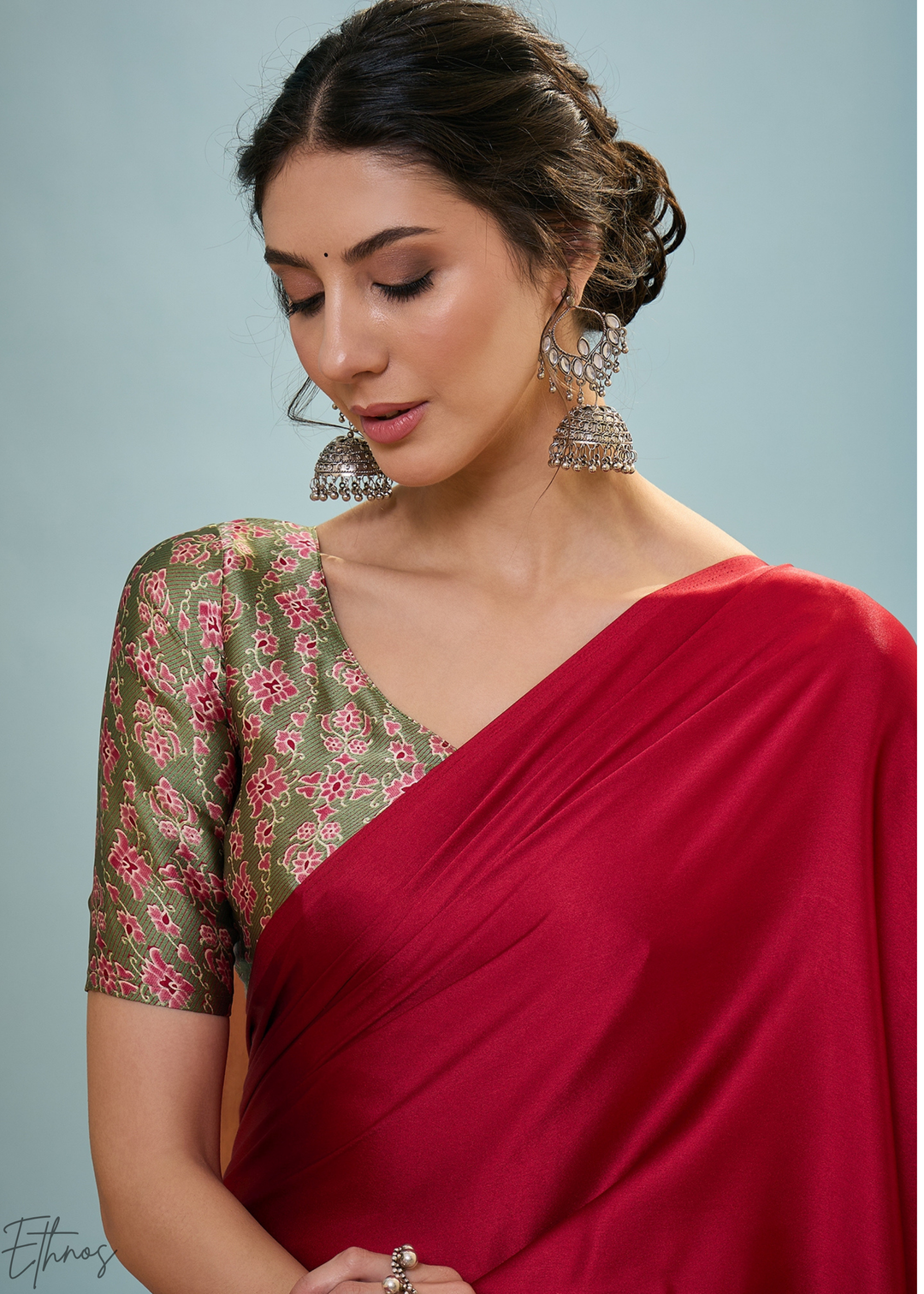 Garnet Red Modal Silk Ajrakh Border Saree