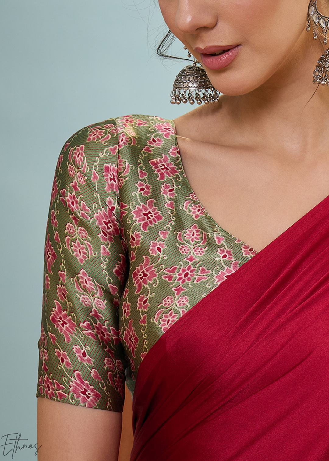 Garnet Red Modal Silk Ajrakh Border Saree
