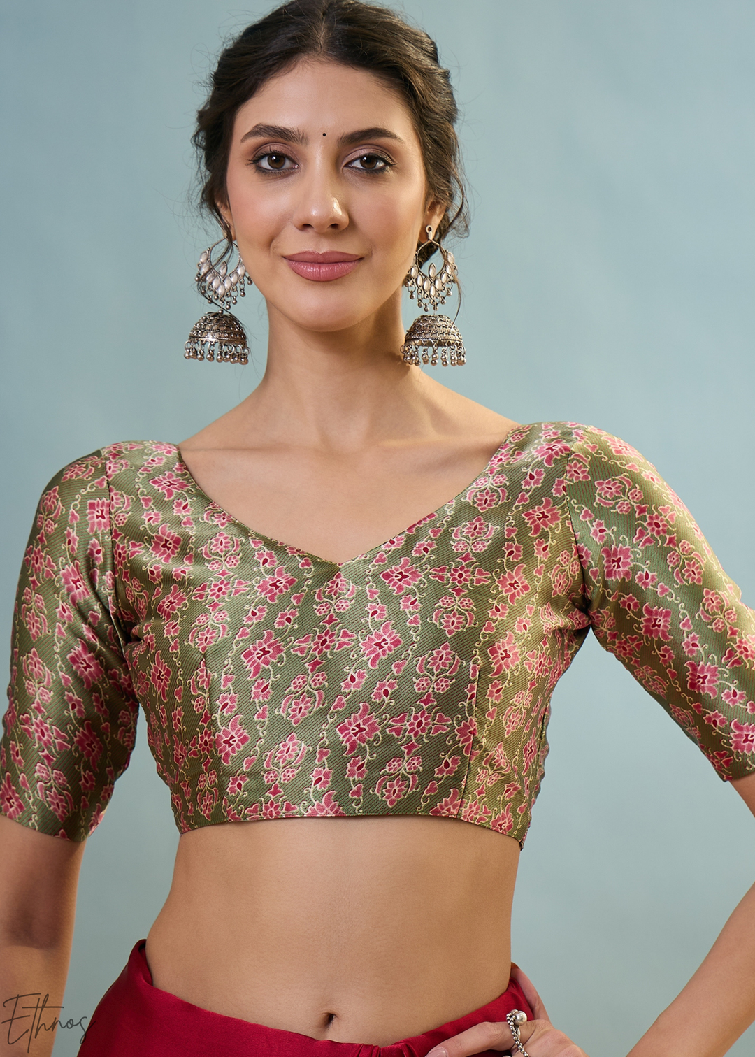 Garnet Red Modal Silk Ajrakh Border Saree