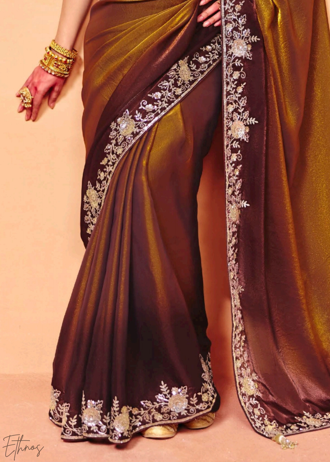 Garnet Glaze Ombre Tissue Silk Saree
