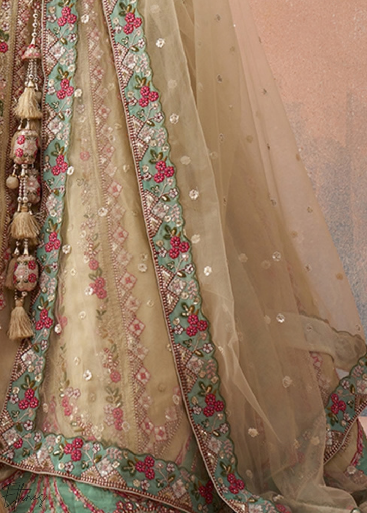 Glacier Mint Gilded Meadow Tissue Lehenga