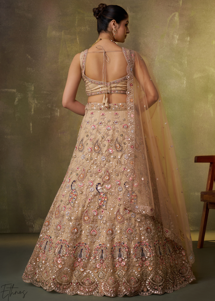 Gilded Beige Net Lehenga Choli