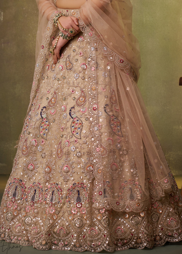 Gilded Beige Net Lehenga Choli