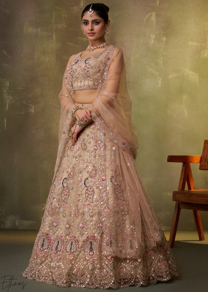 Gilded Beige Net Lehenga Choli