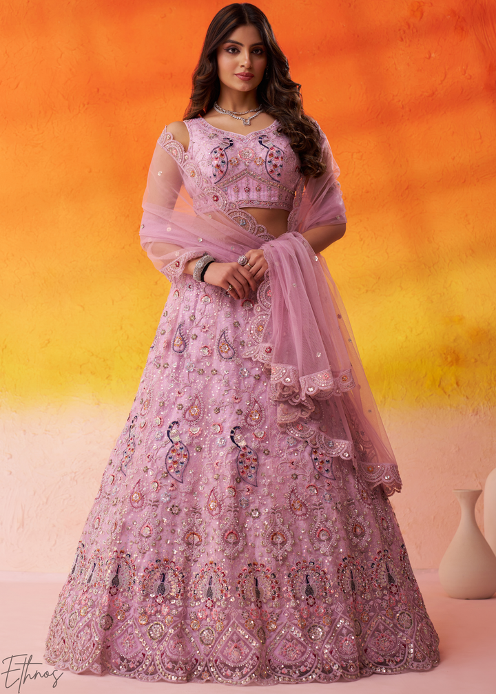 Gilded Pink Net Lehenga Choli