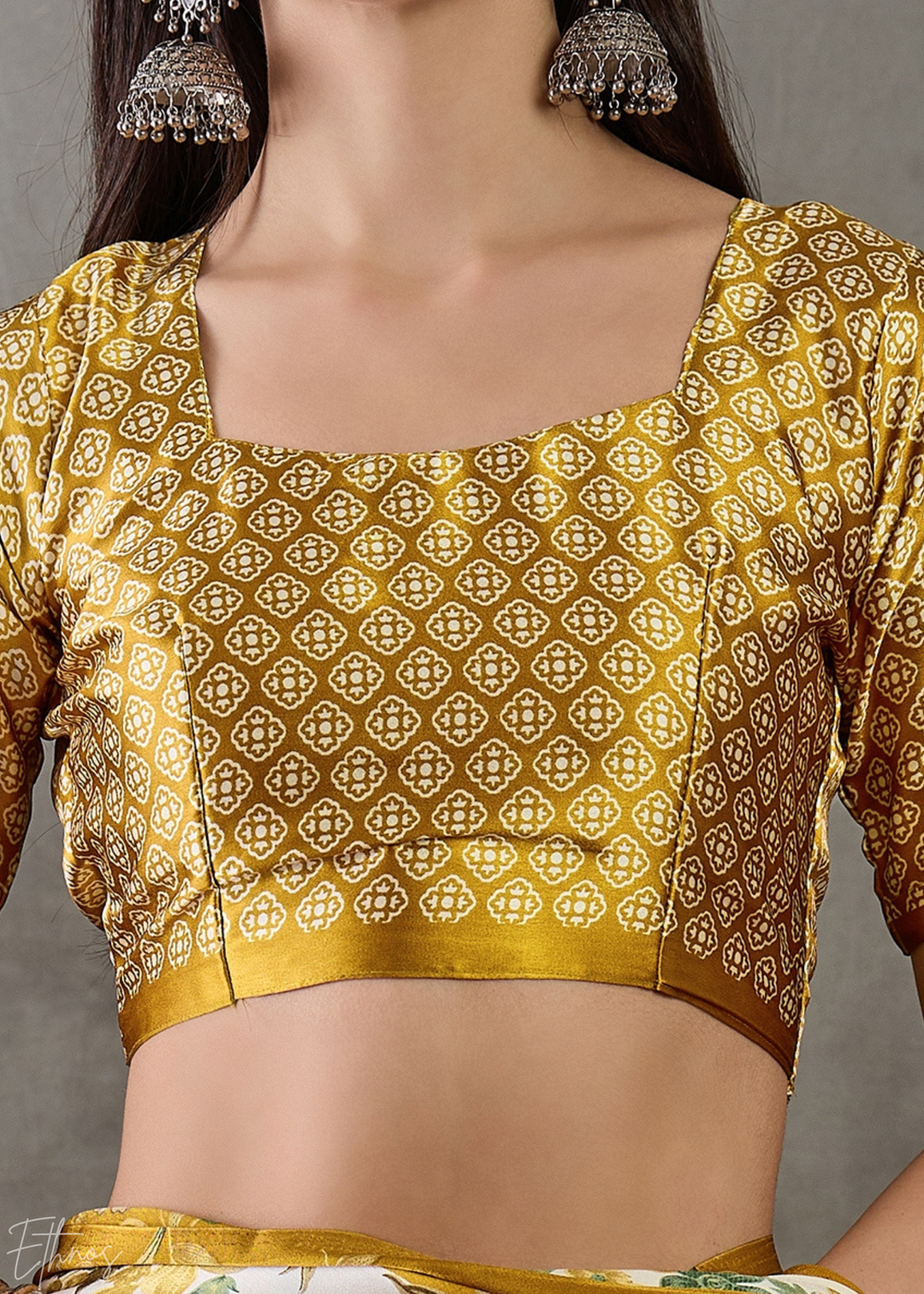 Golden Yellow Floral Striped Modal Silk Saree
