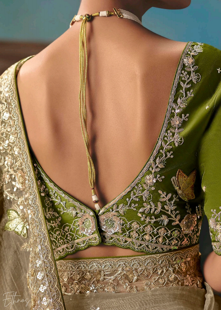 Golden Sequins Organza Saree