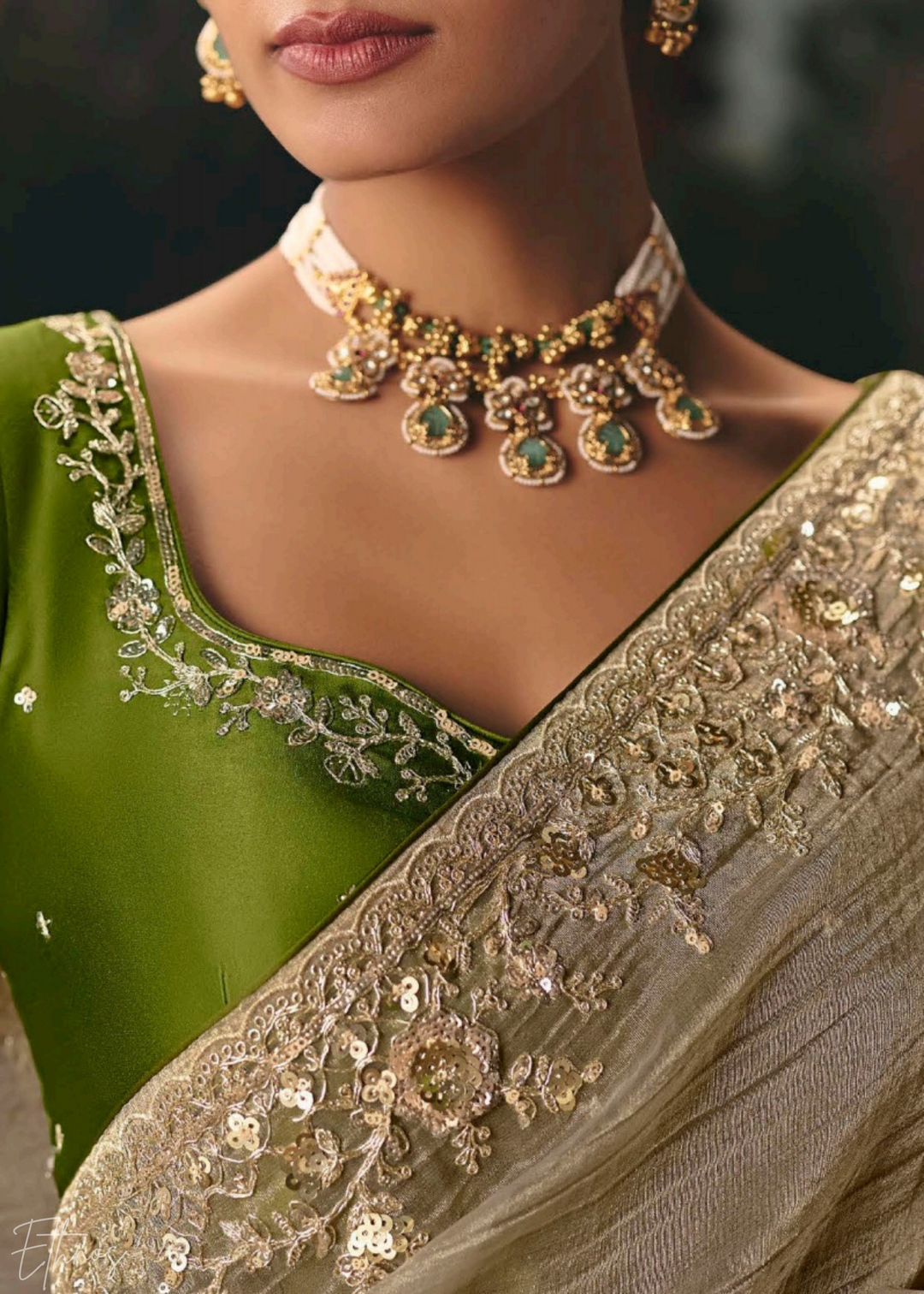 Golden Sequins Organza Saree