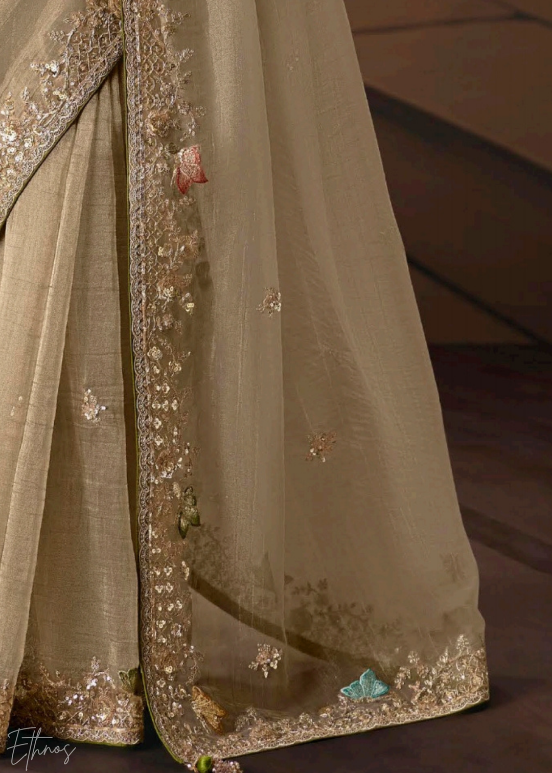 Golden Sequins Organza Saree