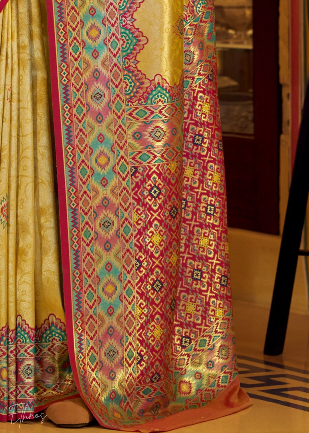 Golden Yellow Tissue Patola Silk Saree