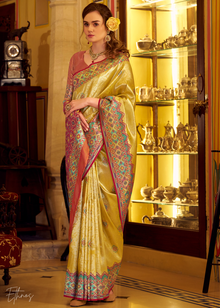 Golden Yellow Tissue Patola Silk Saree