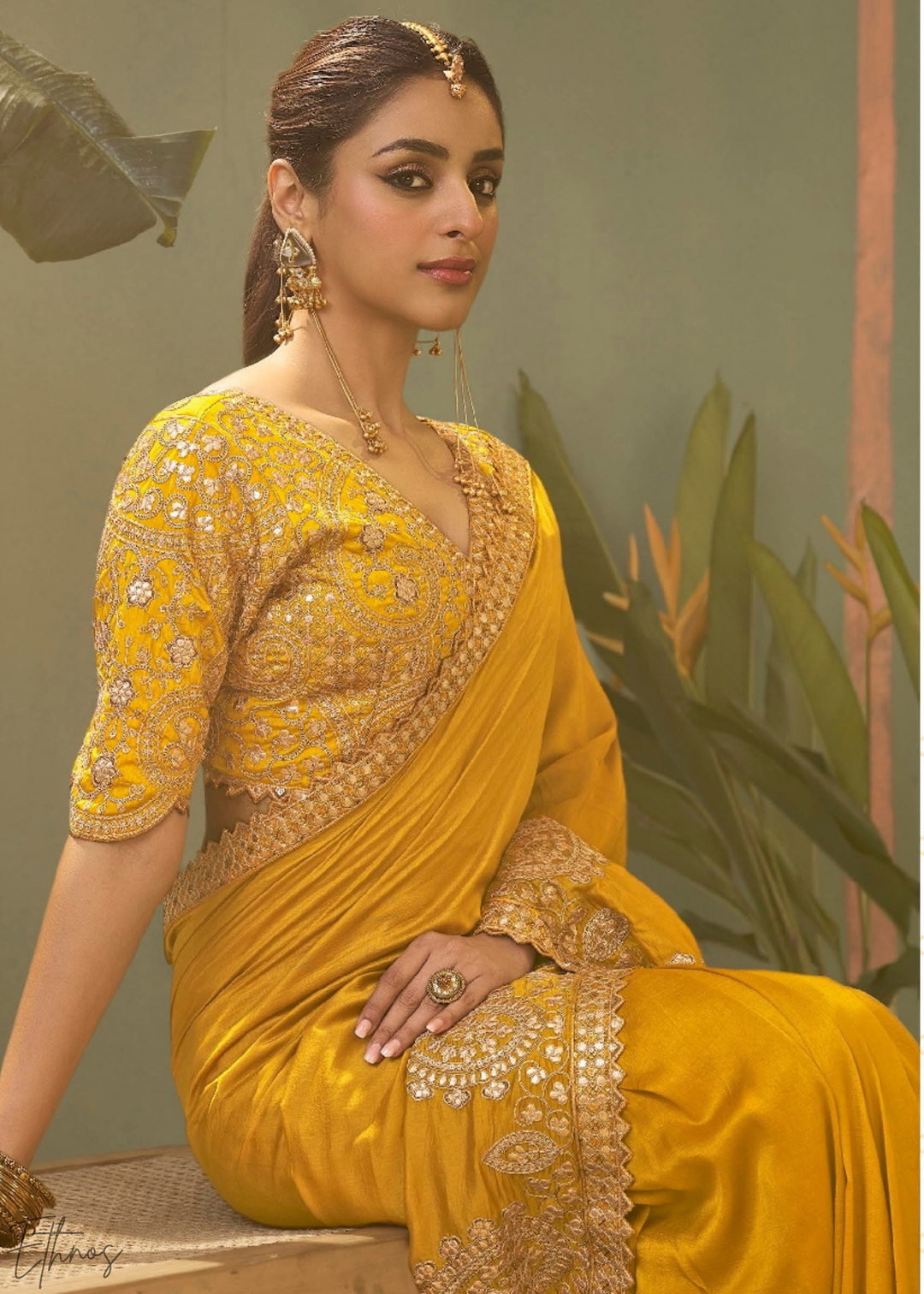 Golden Yellow Gota Patti Bamber Silk Saree