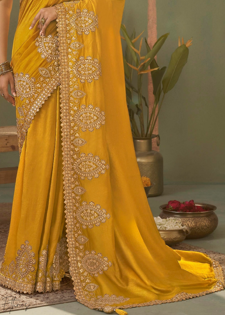 Golden Yellow Gota Patti Bamber Silk Saree