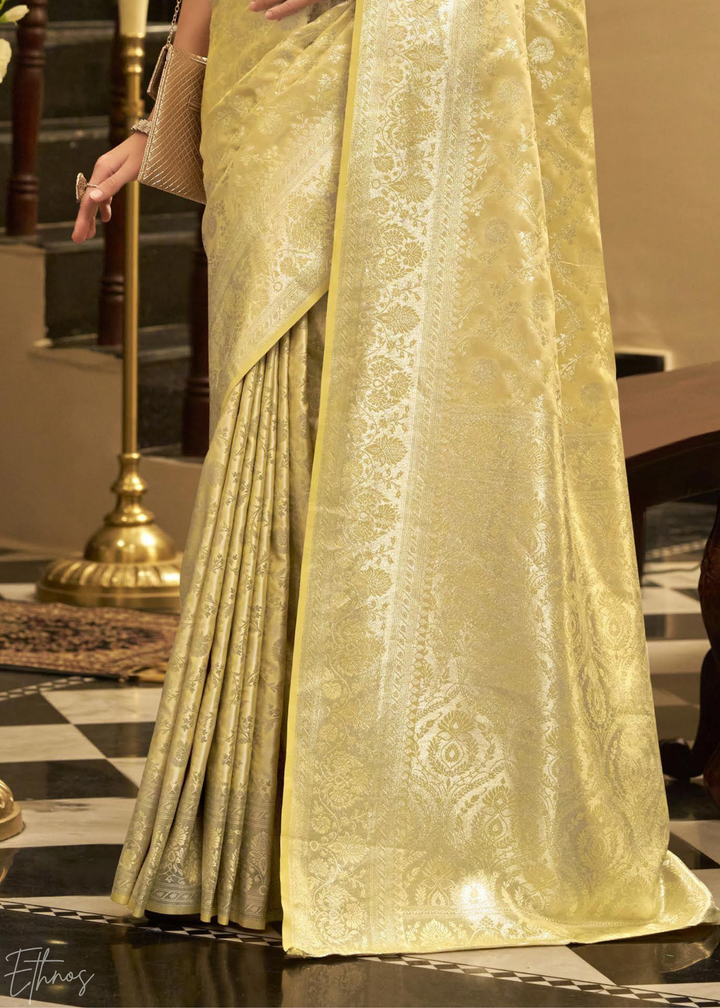 Goldenrod Iridescent Woven Satin Silk Saree