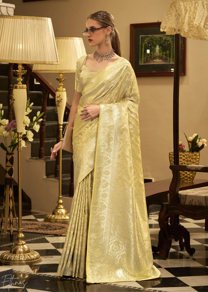 Goldenrod Iridescent Woven Satin Silk Saree