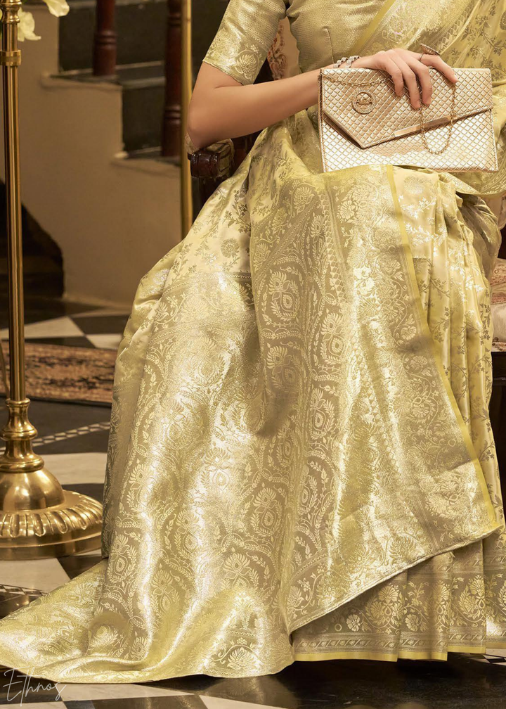 Goldenrod Iridescent Woven Satin Silk Saree