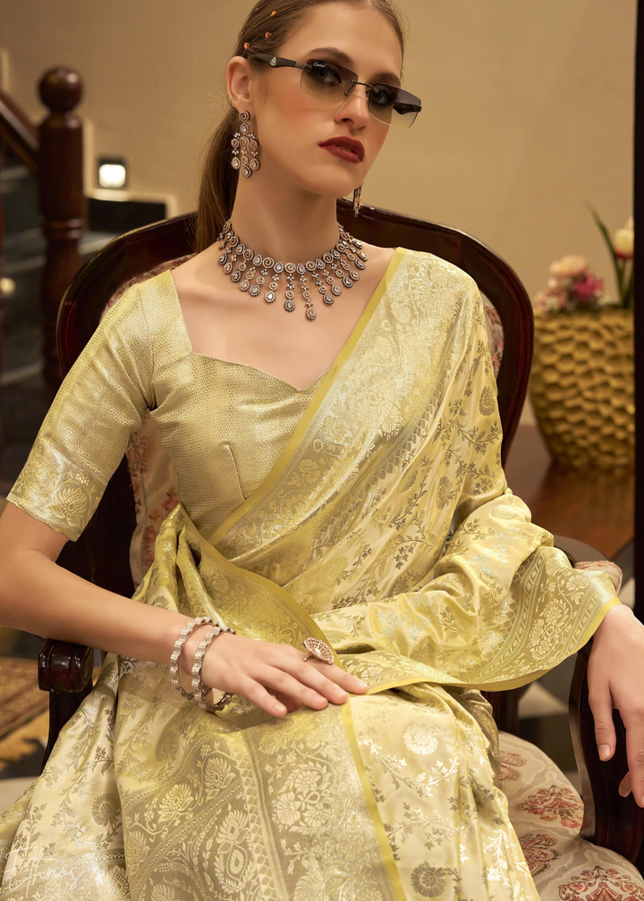 Goldenrod Iridescent Woven Satin Silk Saree