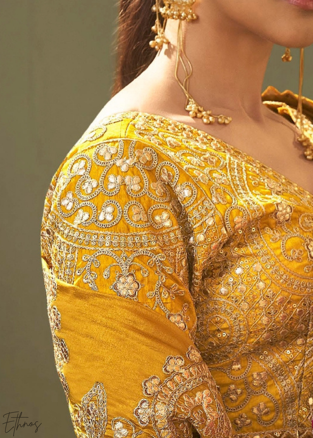 Golden Yellow Gota Patti Bamber Silk Saree