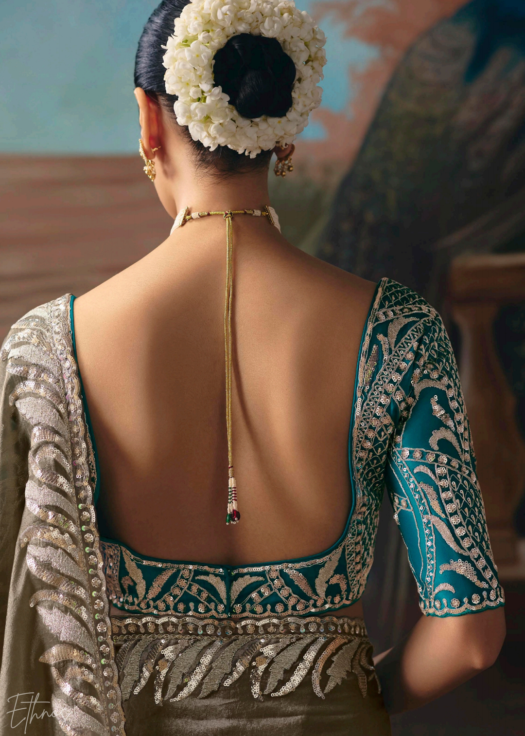 Gray Sequins Organza Saree